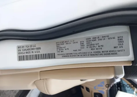 2021 Jeep Grand Cherokee L Limited 4X4 from USA, damaged, VIN 1C4RJKBG3M8118089